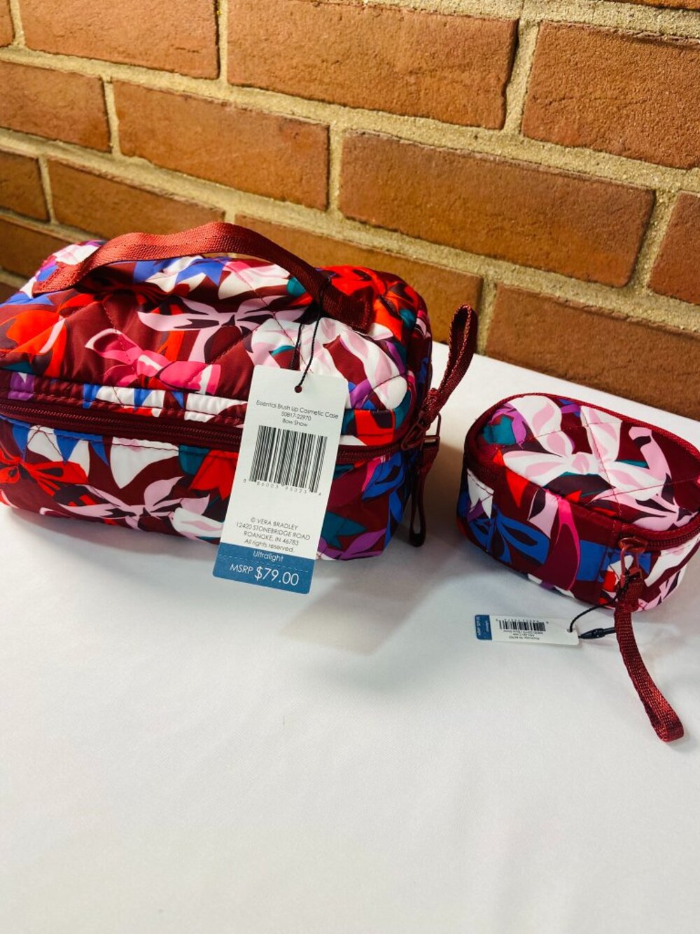 Vera Bradley Brush Up Cosmetic Case AND Mini Zip Case, "Bow Show" (2-piece set)